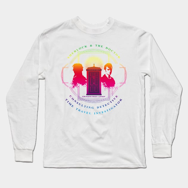 CONSULTING DETECTIVE & TIME TRAVEL INVESTIGATOR  RAINBOW VERSION Long Sleeve T-Shirt by KARMADESIGNER T-SHIRT SHOP